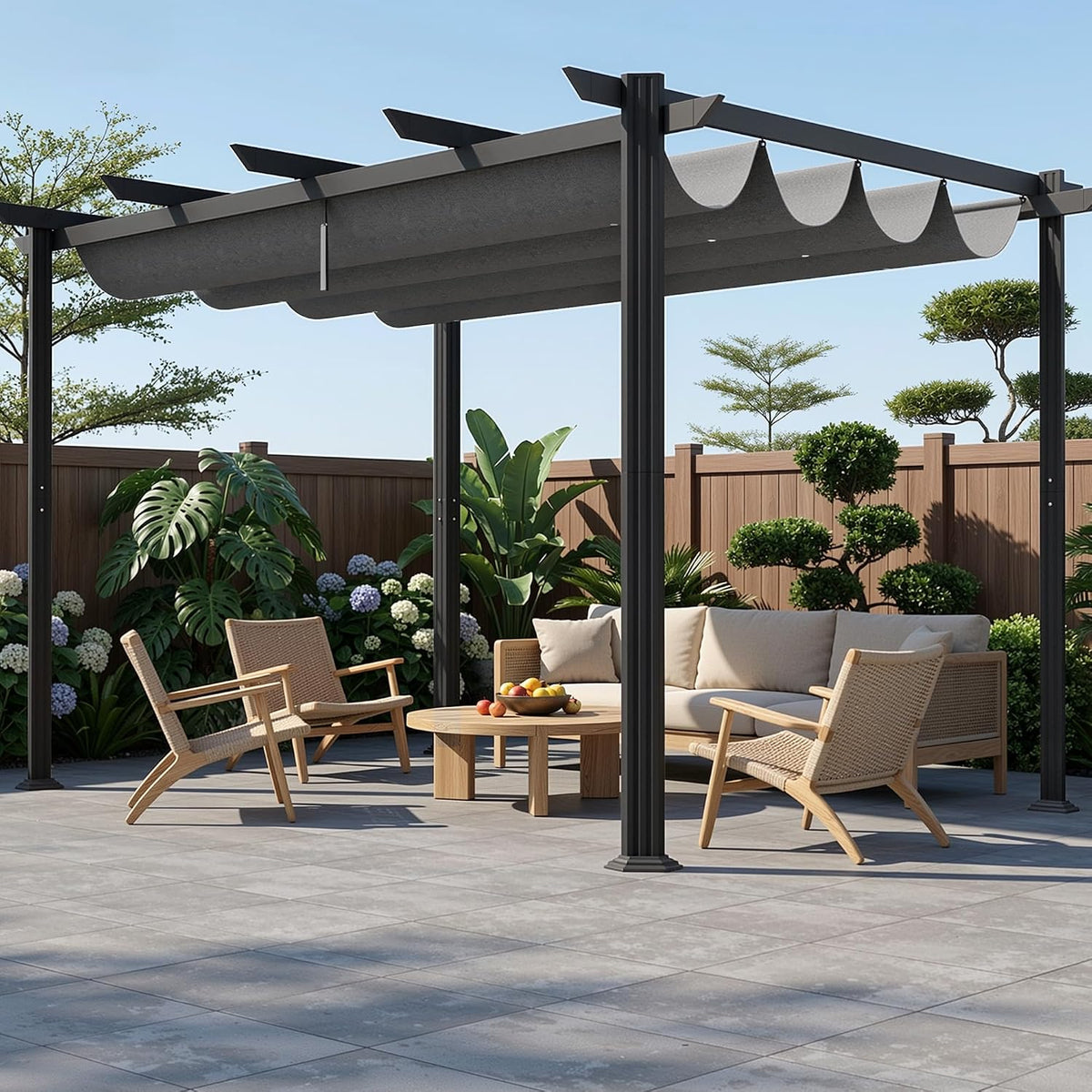 Ahomly 12 X 8 Outdoor Retractable Pergola, Adjustable Shade Canopy, Gray