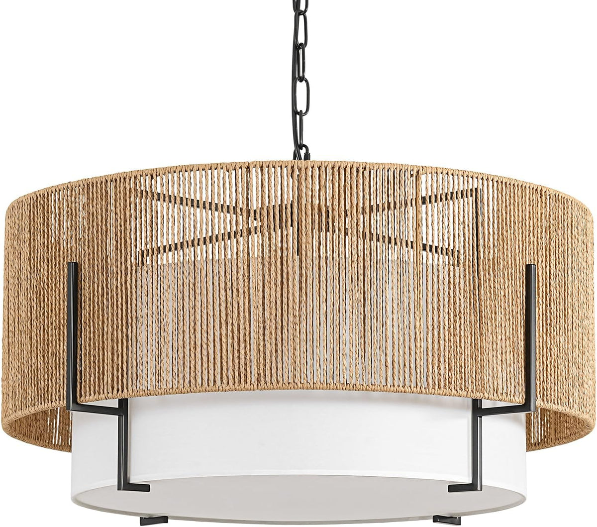 25.6" large rattan chandelier for dining room, 6-light, view 10