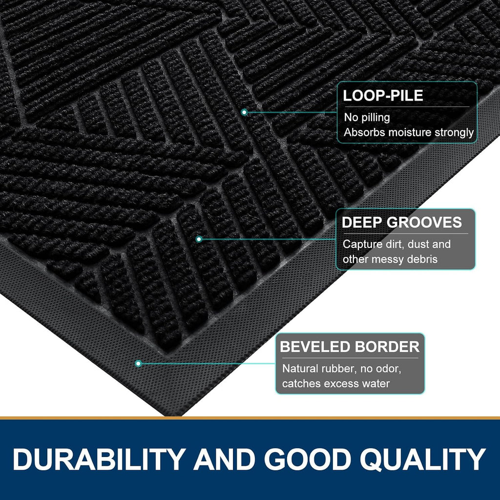 Smiry Front Door Mat Outside Entrance, Low Profile Rubber Doormat, 47x23