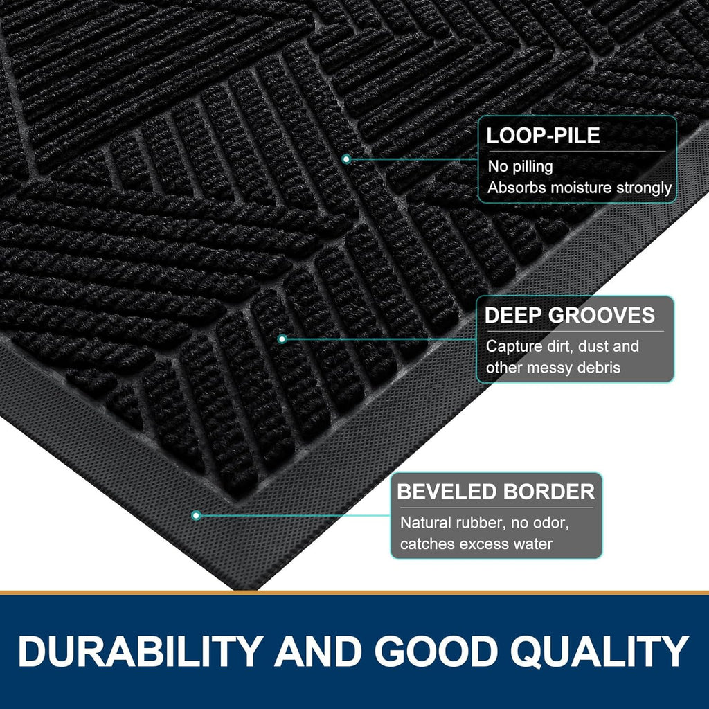Smiry Front Door Mat Outside Entrance, Low Profile Rubber Doormat, 59x30