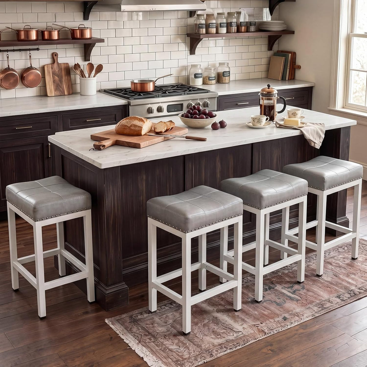 DUMOS 24 Inch Counter Height Bar Stools Set of 4, Kitchen Island, Grey