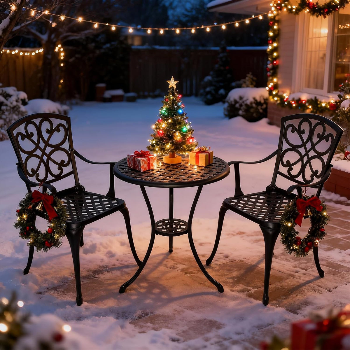 3 Piece Patio Bistro Set with Cushions, Outdoor Bistro Table and Chairs Set of 2 with Umbrella Holes, All Weather Bistro Table Set for Garden Porch Pools (Black 4)
