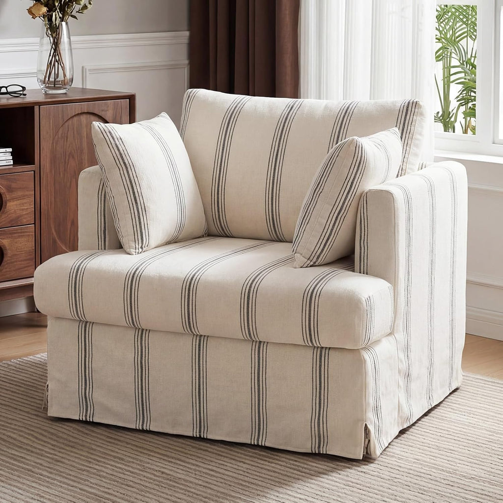 Coastal Removable Accent Chair for Living Room, 40", Chenille, Stripe