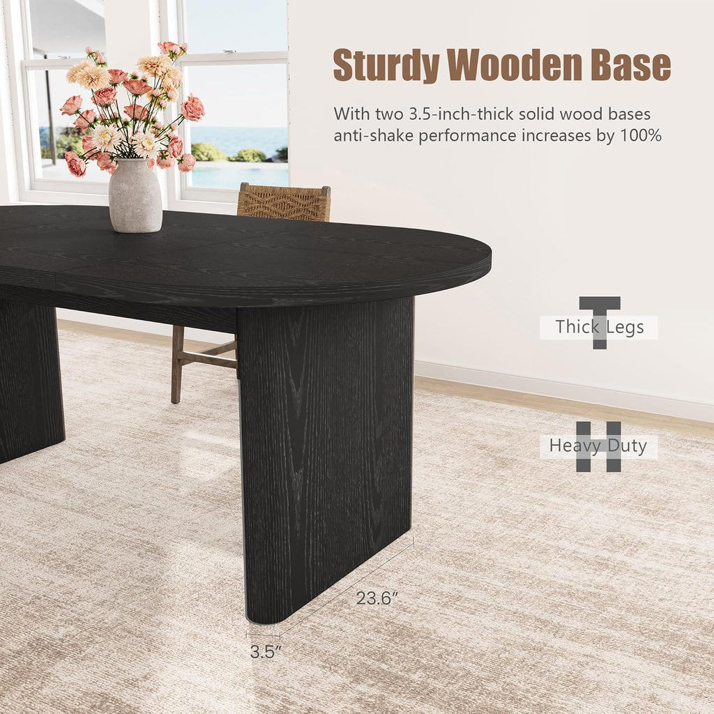 GarveeHome 70.87" Long Oval Dining Table with Wooden Base for 6-8 People