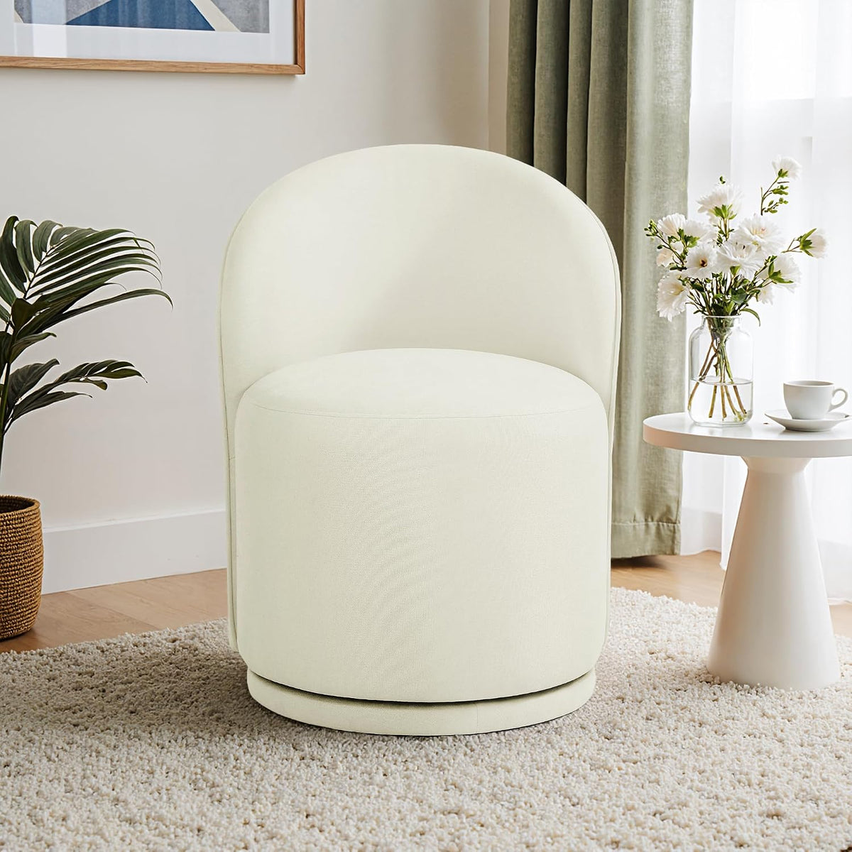 Swivel Dining Chairs Set of 4, Fabric Barrel Chair, Beige