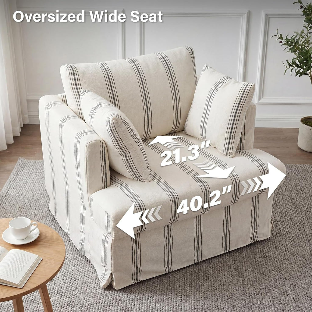 Coastal Removable Accent Chair for Living Room, 40", Chenille, Stripe