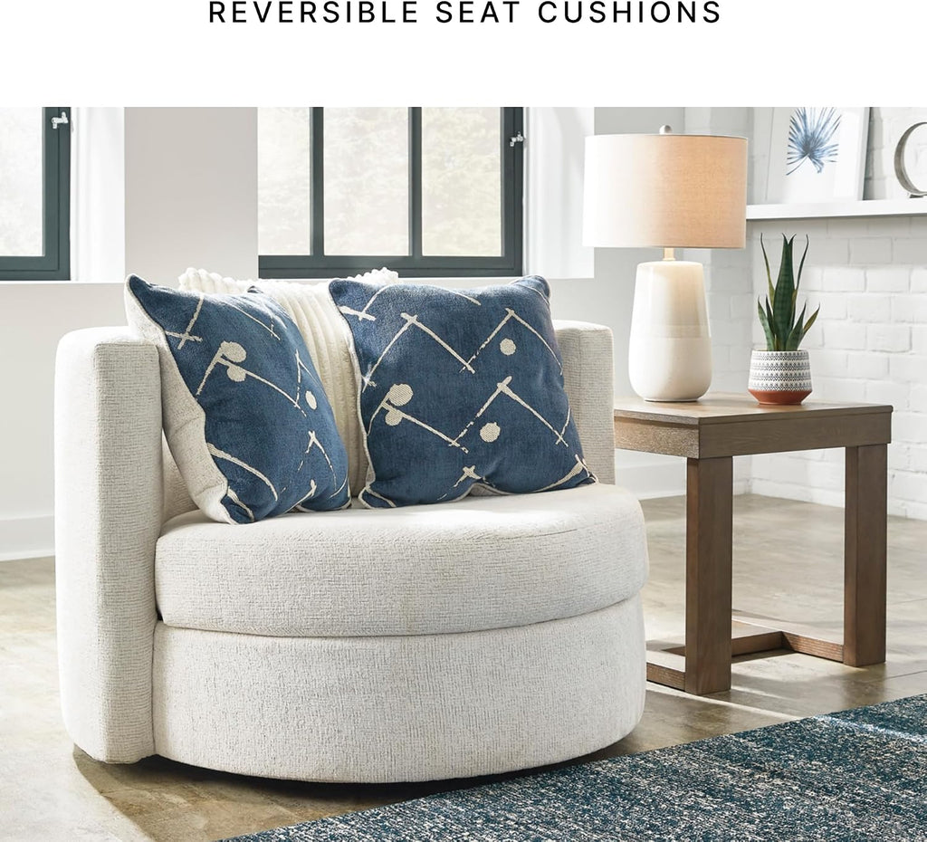 Signature Design by Ashley Oversized Round Swivel Accent Chair, Ivory