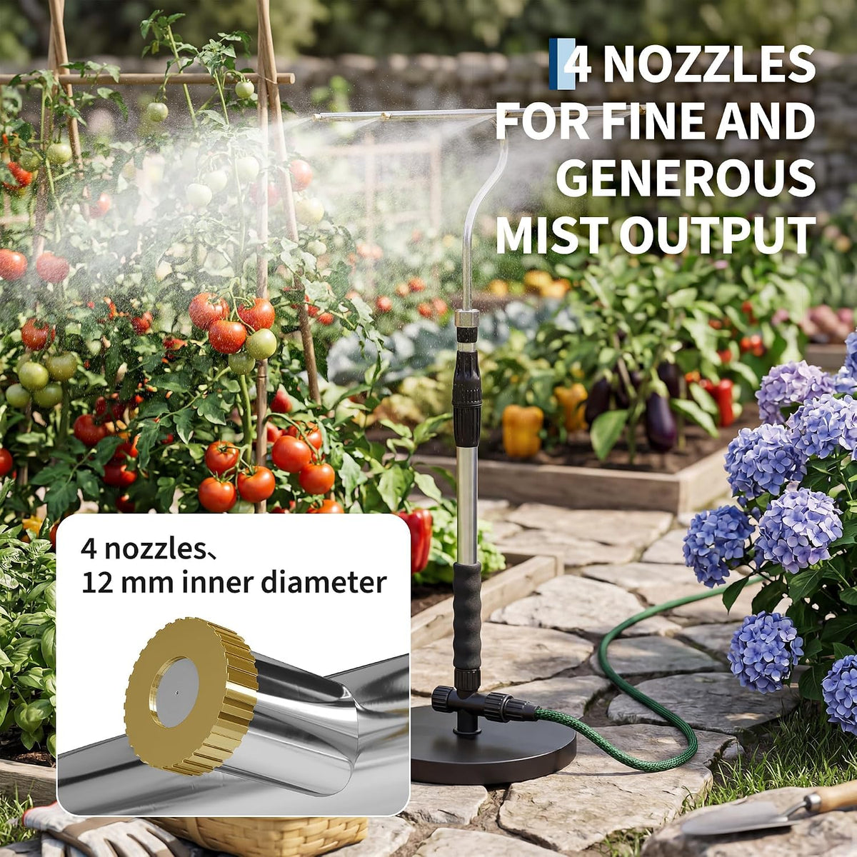 Standing Misters for Outside Patio with T-Bar 4 Nozzles & 10ft water hose