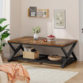 EnHomee Coffee Table, Storage & Shelf, X-Frame Stability, Rustic Brown