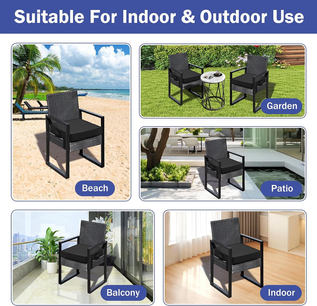 IASEAHK Patio Chair Cushions, 19" x 19" x 3" Outdoor Chair Cushions Set of 4, Waterproof Outdoor Cushions for Patio Furniture, Outdoors Seat Cushions with Handle and Ties, Black