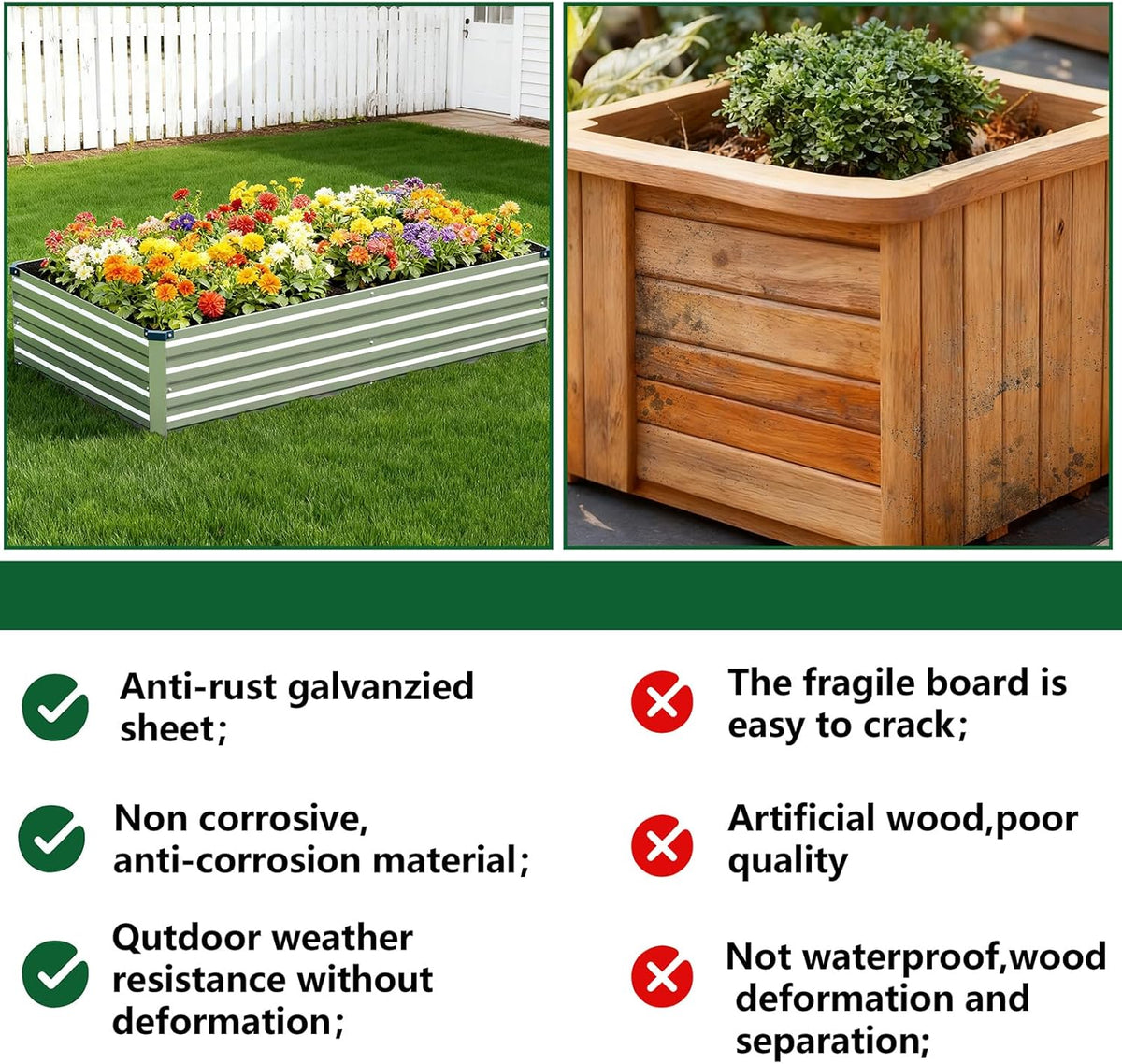 Vengarus 2PCS 9x3x1ft Galvanized Raised Garden Beds Kit,Planter Box Silver
