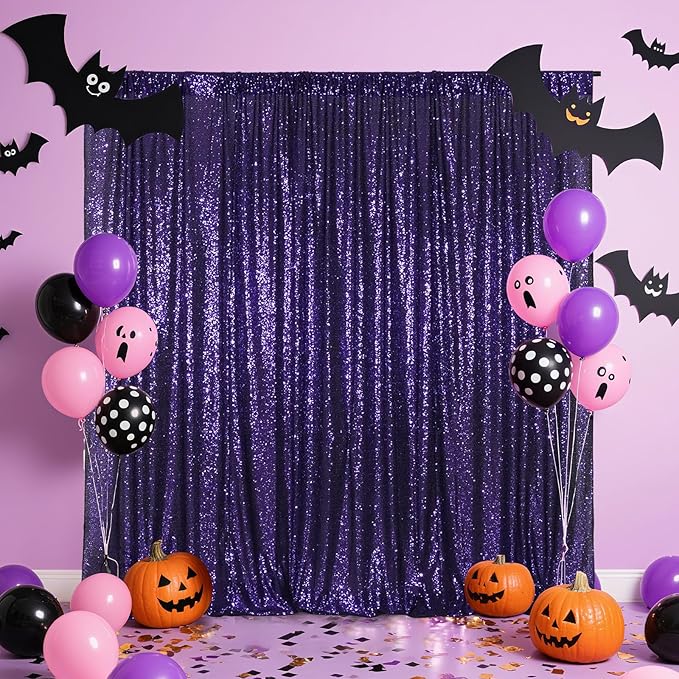 Poise3EHome Purple Sequin Backdrop, 10Ft x 10Ft Glitter Photography Background Curtains for Halloween Party Wedding Birthday Christmas Thanksgiving Decoration