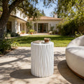 Modern Round Side Table, Outdoor End Table with Wavy Fluted Design, Multi-Use Stool Table for Living Room, Patio, Garden, Balcony, 66 LBS Capacity, Pr-Assembled, White