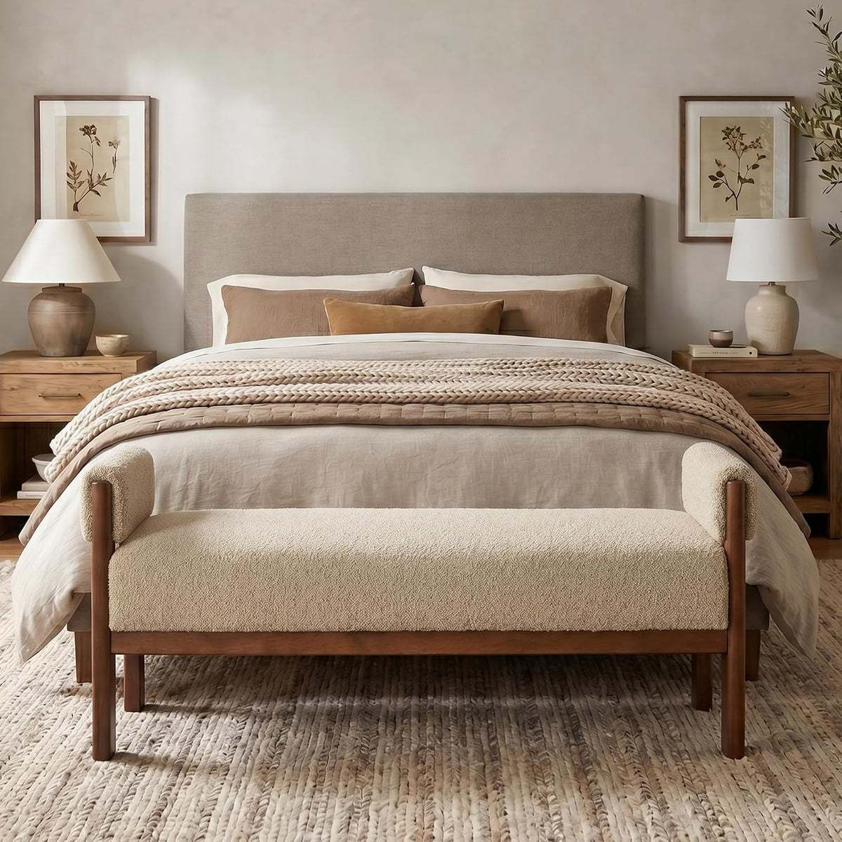 vknow 51.8”end of bed bench upholstered bedroom bench, close-up detail