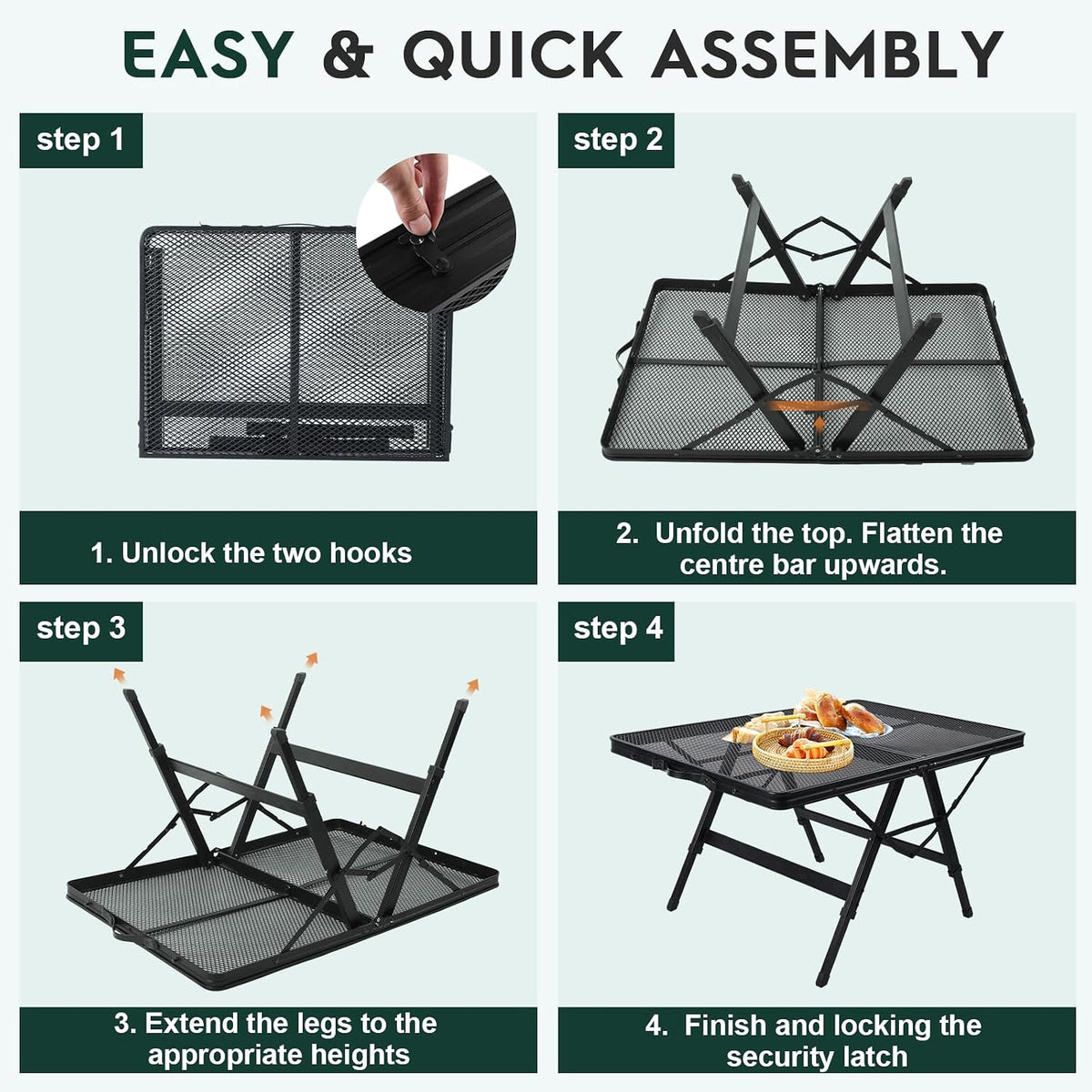 WildFinder Folding Grill Table, 3x2 FT Adjustable Height Camping Table