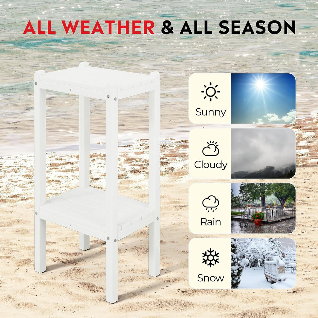 Costaelm Outdoor Side Table, 2-Tier Small Patio Coffee Tables for Outside, Outdoor End Tables for Patio, Adirondack Side Table for Outside, Outside Table for Pool, Porch, Garden, White