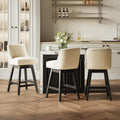 MALOL 27" Swivel Bar Stools Set of 3, Upholstered Barstools with Padded Seats and Solid Wood Legs, Counter Height Kitchen Stools for Kitchen Island, Breakfast Nook, Beige