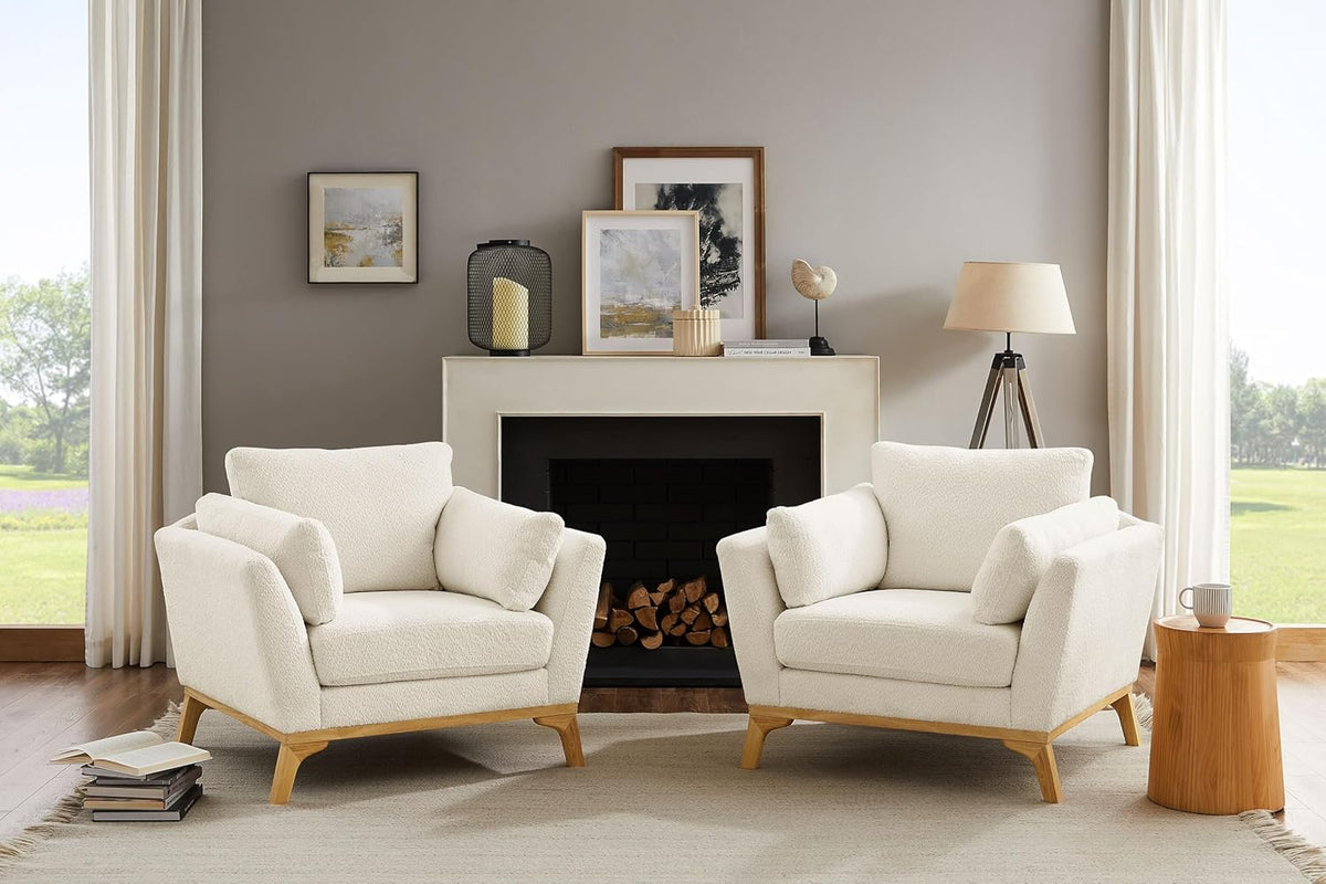 VANOMi 41.7" Large Accent Chair, Comfy Wide Reading Chair, Boucle White
