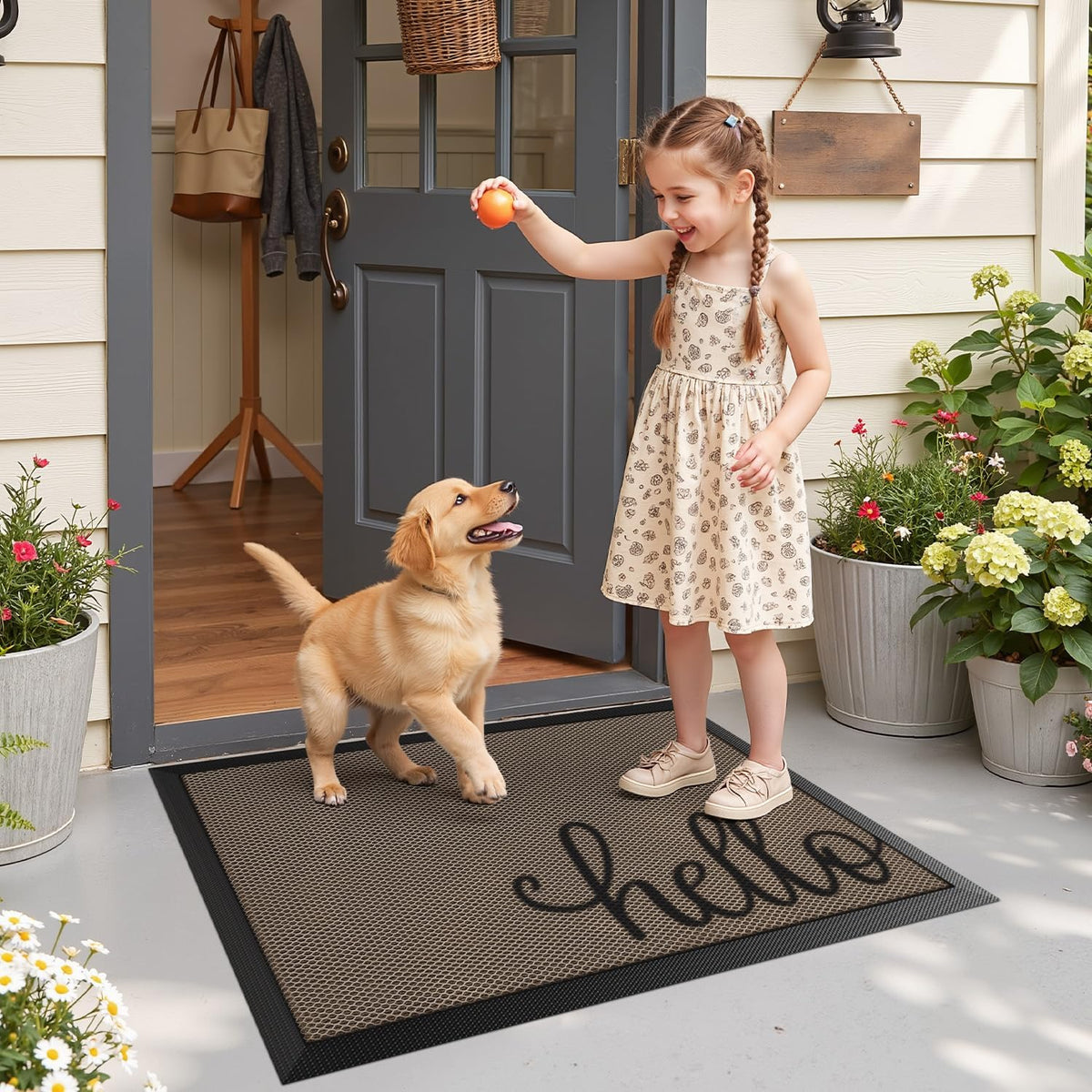 LUMI Outside Welcome Door Mat 24x36, Non-Slip Durable Rubber Easy Clean