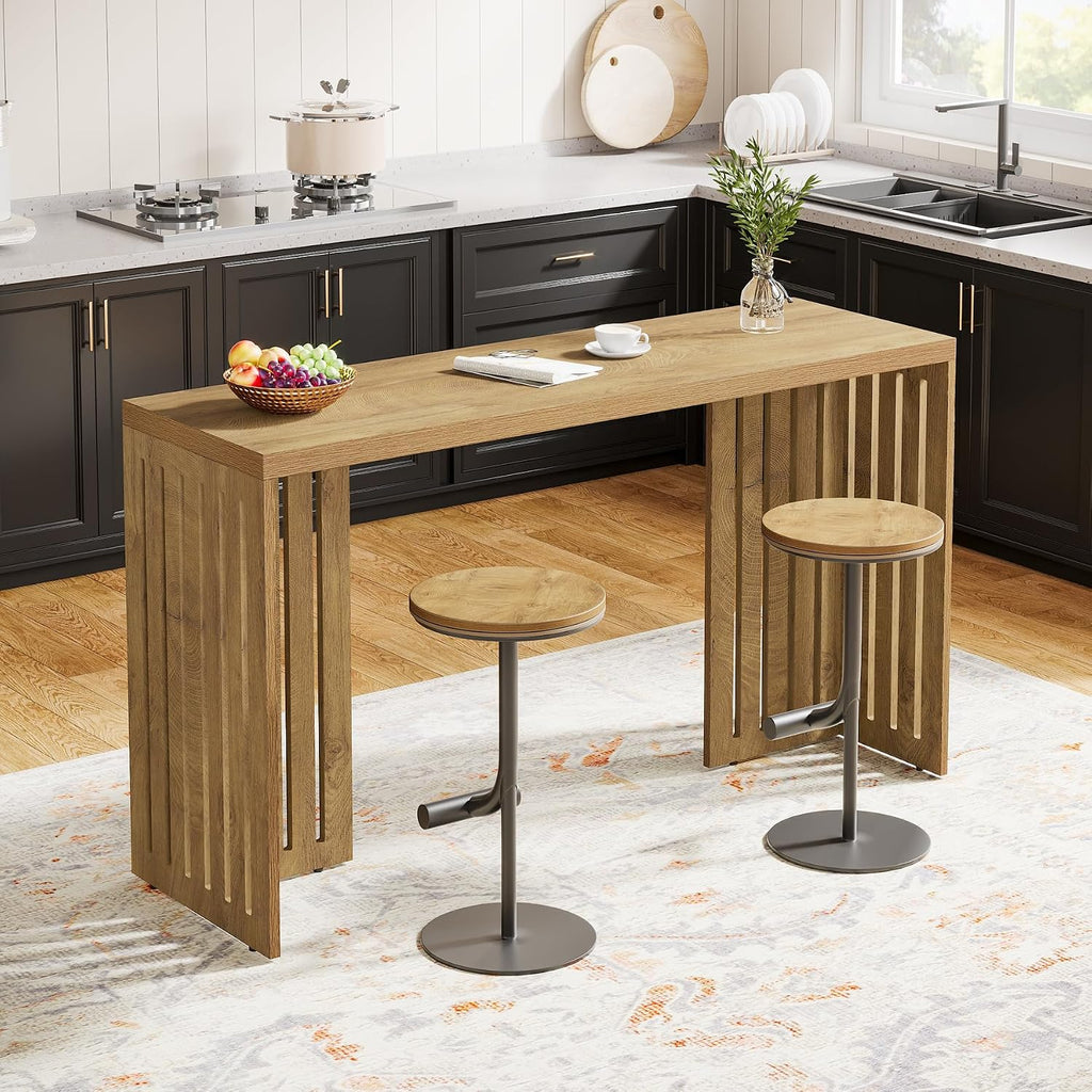 Tribesigns 63-Inch Bar Table with Louvered Base, Natural