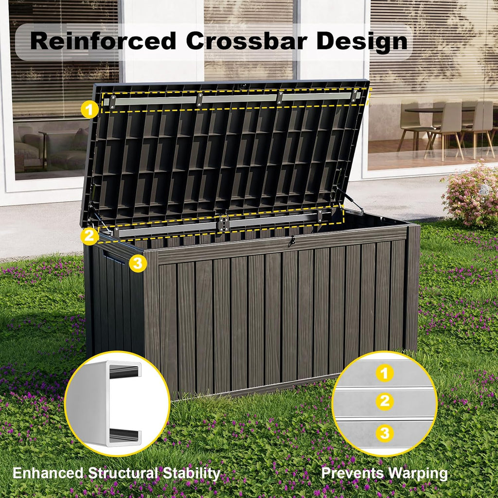 Outdoor Storage Box 150 Gal Waterproof Deck Box Lockable Black