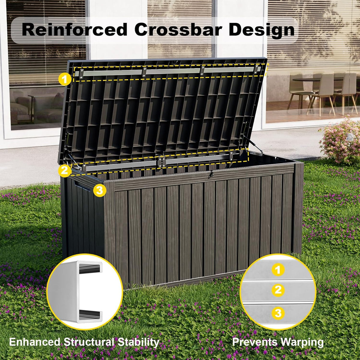 Outdoor Storage Box 150 Gal Waterproof Deck Box Lockable Black