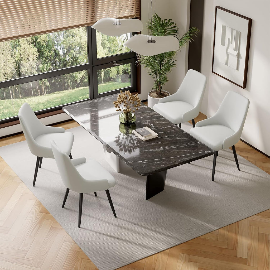 Faux Leather Chairs Set of 2, Waterproof Padded Seat,Ivory