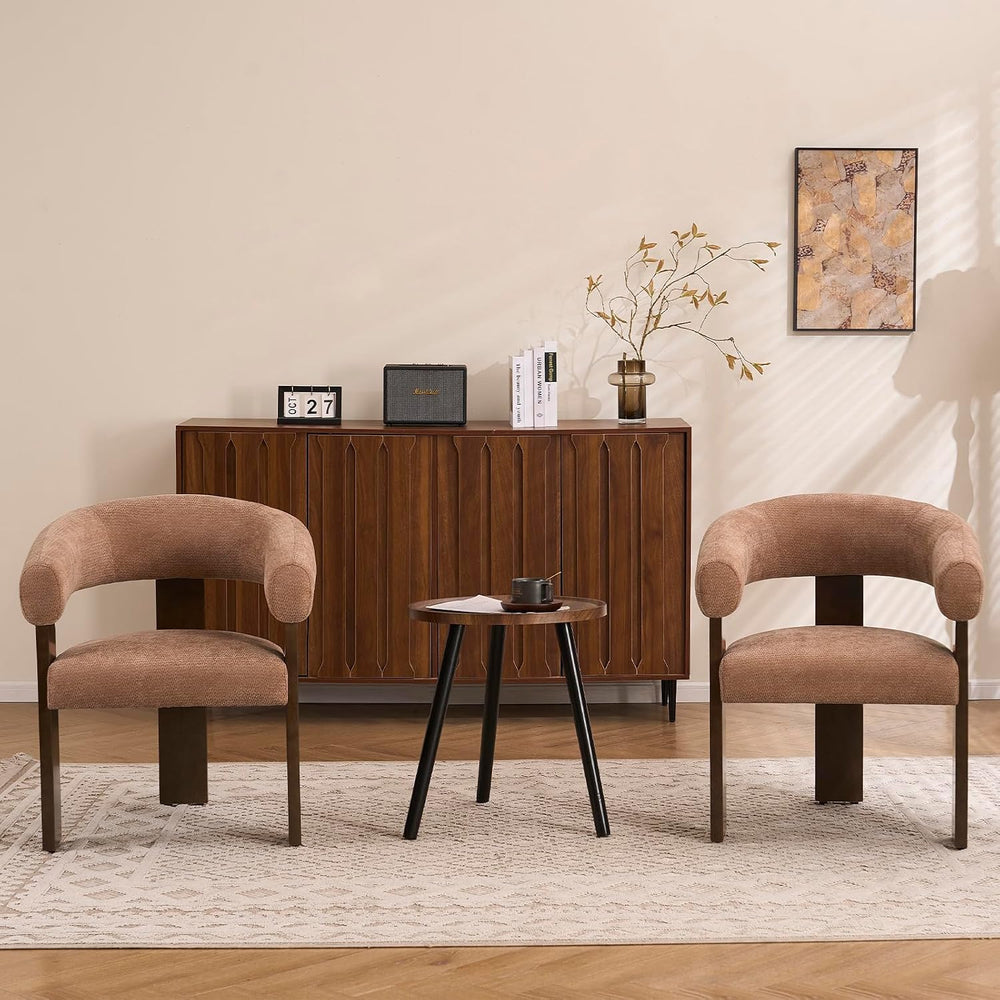 Accent Chairs Set of 2, Barrel Armchair, U-Shaped Backrest, Brown