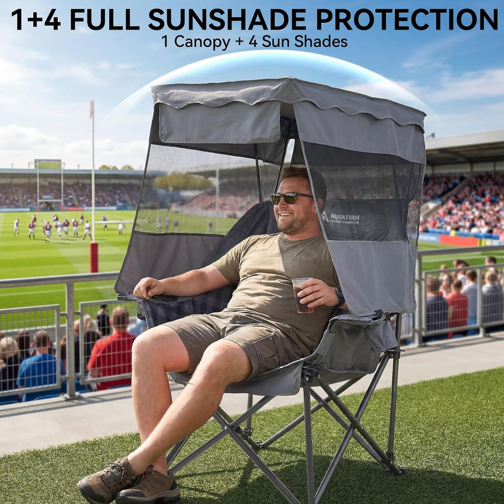 Huskfirm Oversized Camping Chair with Canopy Shade Heavy Duty Canopy Chair