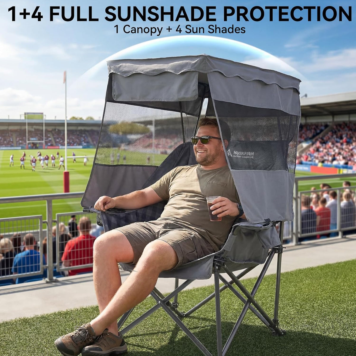 Huskfirm Oversized Camping Chair with Canopy Shade Heavy Duty Canopy Chair