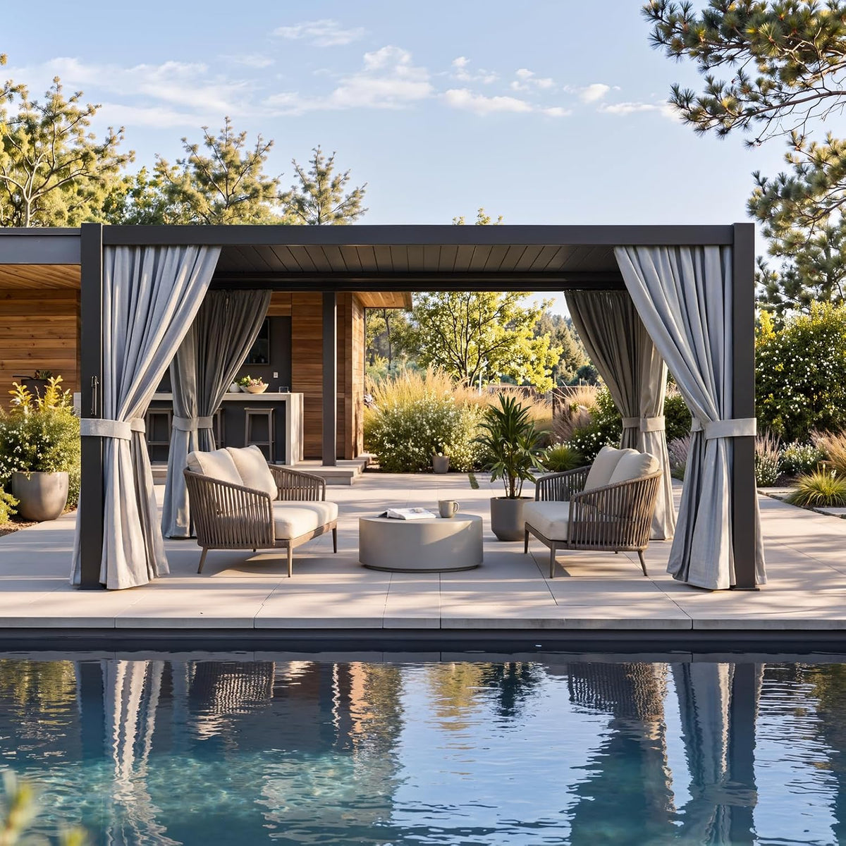 Aoxun Louvered Pergola 12x16 All-Aluminum, Waterproof Curtains and Netting