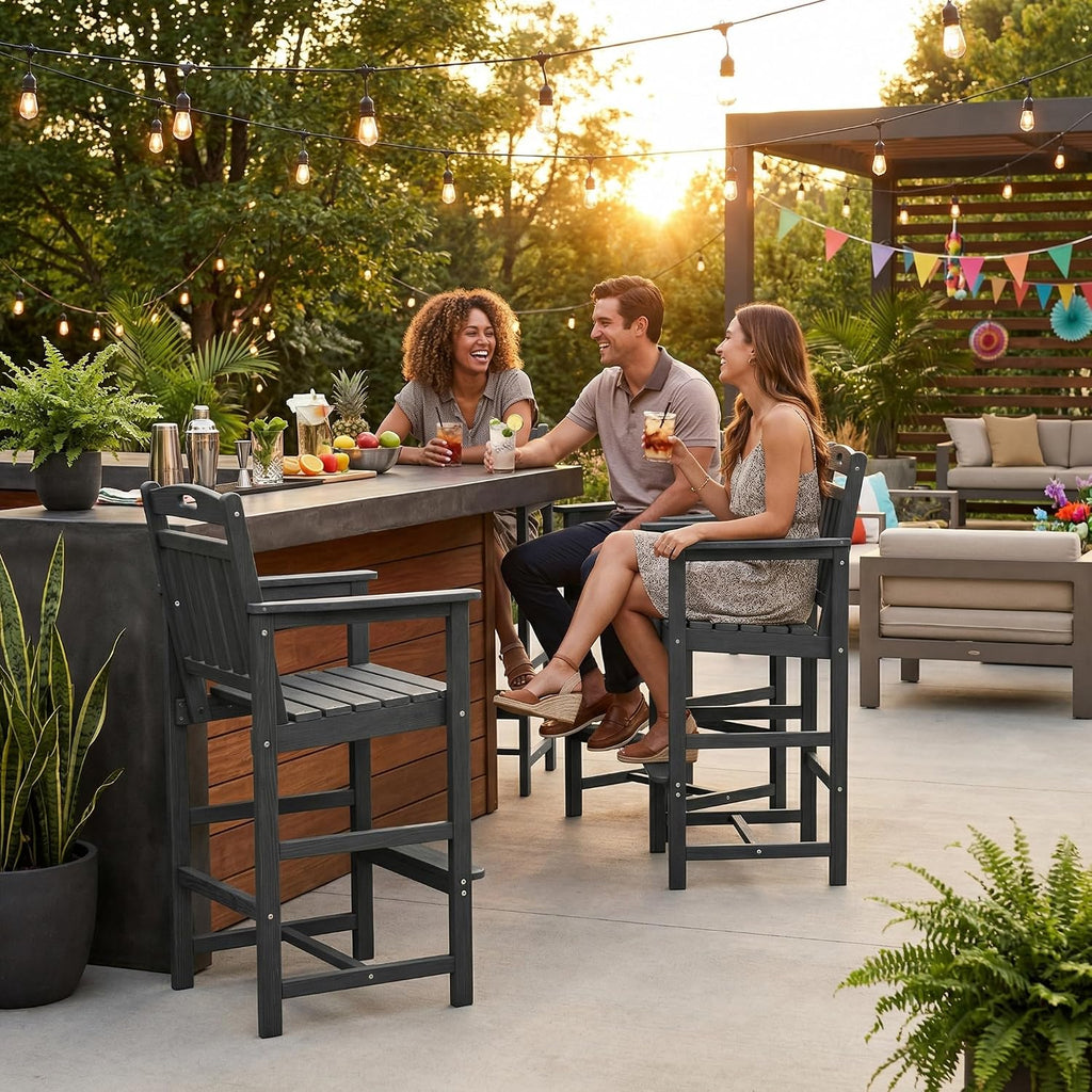 Ciokea Bar Height Adirondack Chair, 380lbs Heavy Duty Tall Bar Chair Patio Stool with Arms & High Back, All-Weather Outdoor Chair for Bar Table, Balcony, Poolside,Dark Grey