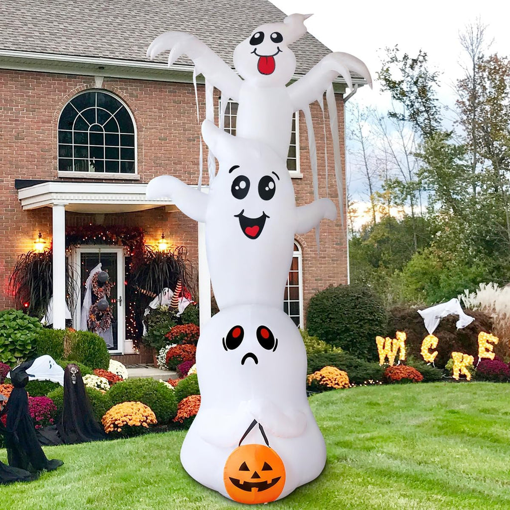 GOOSH 9.8 FT High Halloween Inflatable Overlap Ghost Outdoor Decorations Blow Up Yard with Built-in LEDs for Garden Lawn Indoor Party Decor (Three Ghosts)