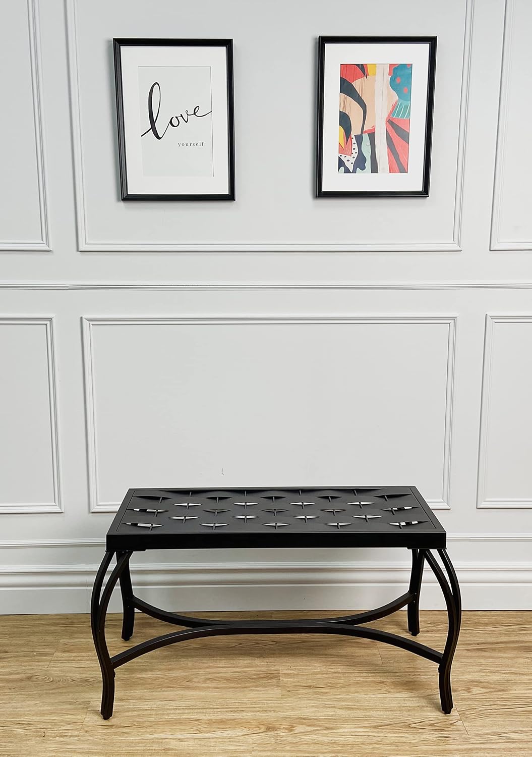 Mango Steam Free Standing Patio Garden Weave Bench, Metal Charcoal Black