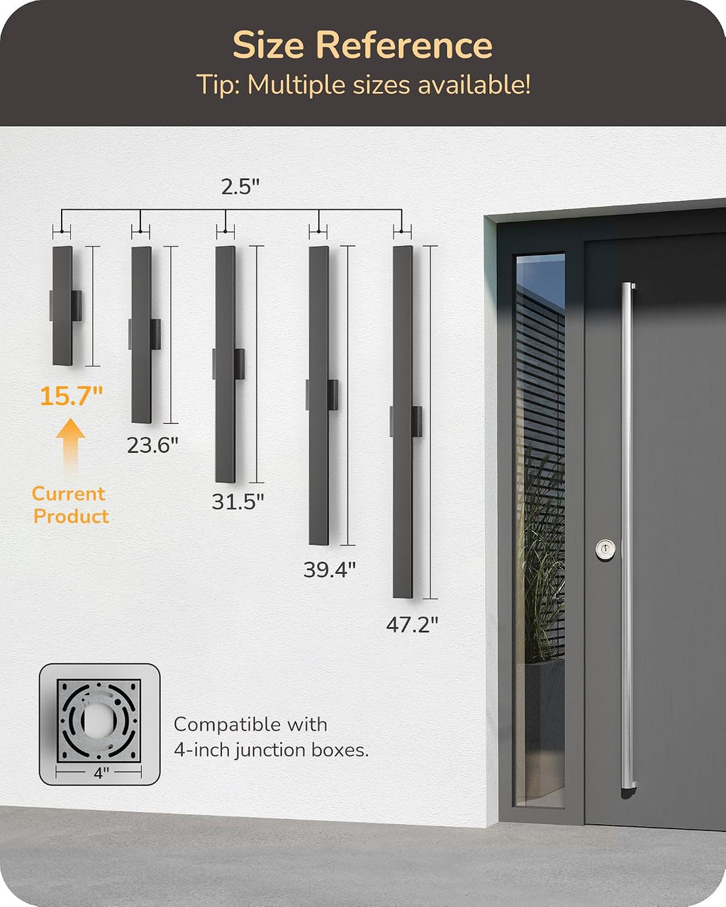 EDISHINE 2 Pack LED Outdoor Wall Lights, 15.7" Modern Black Outdoor Sconce
