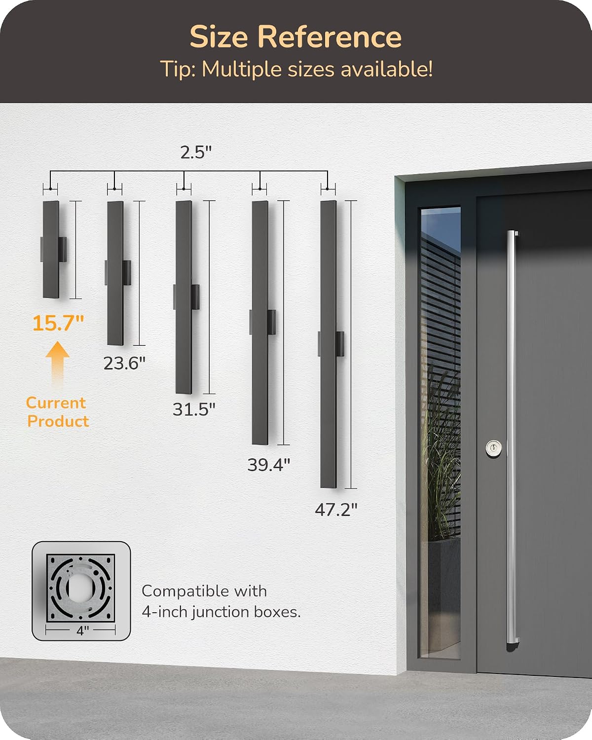 EDISHINE 2 Pack LED Outdoor Wall Lights, 15.7" Modern Black Outdoor Sconce