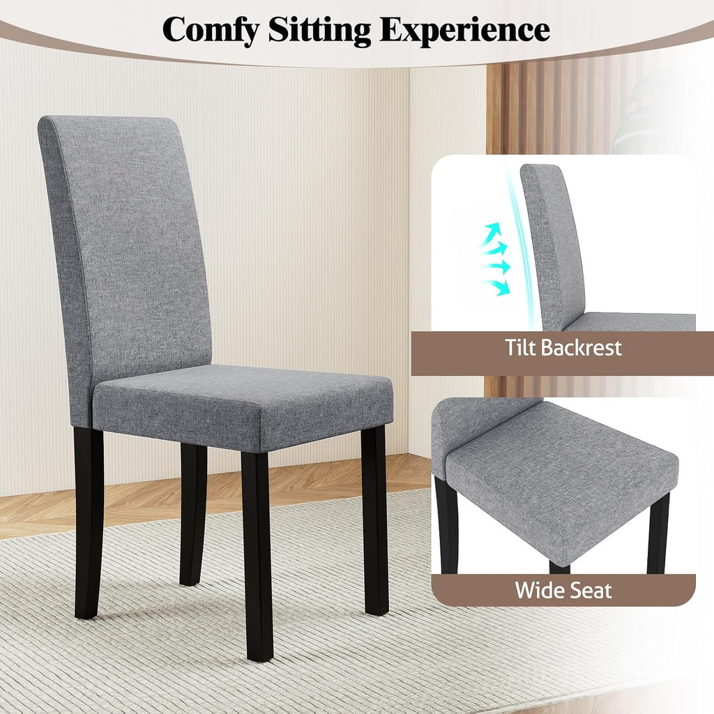 GOFLAME Upholstered Dining Chairs Set of 2, Fabric Kitchen Chairs with Padded Seat, Tilt Backrest, Rubber Wood Legs, Armless Side Chairs for Dining Room, Living Room, Restaurant, Light Gray