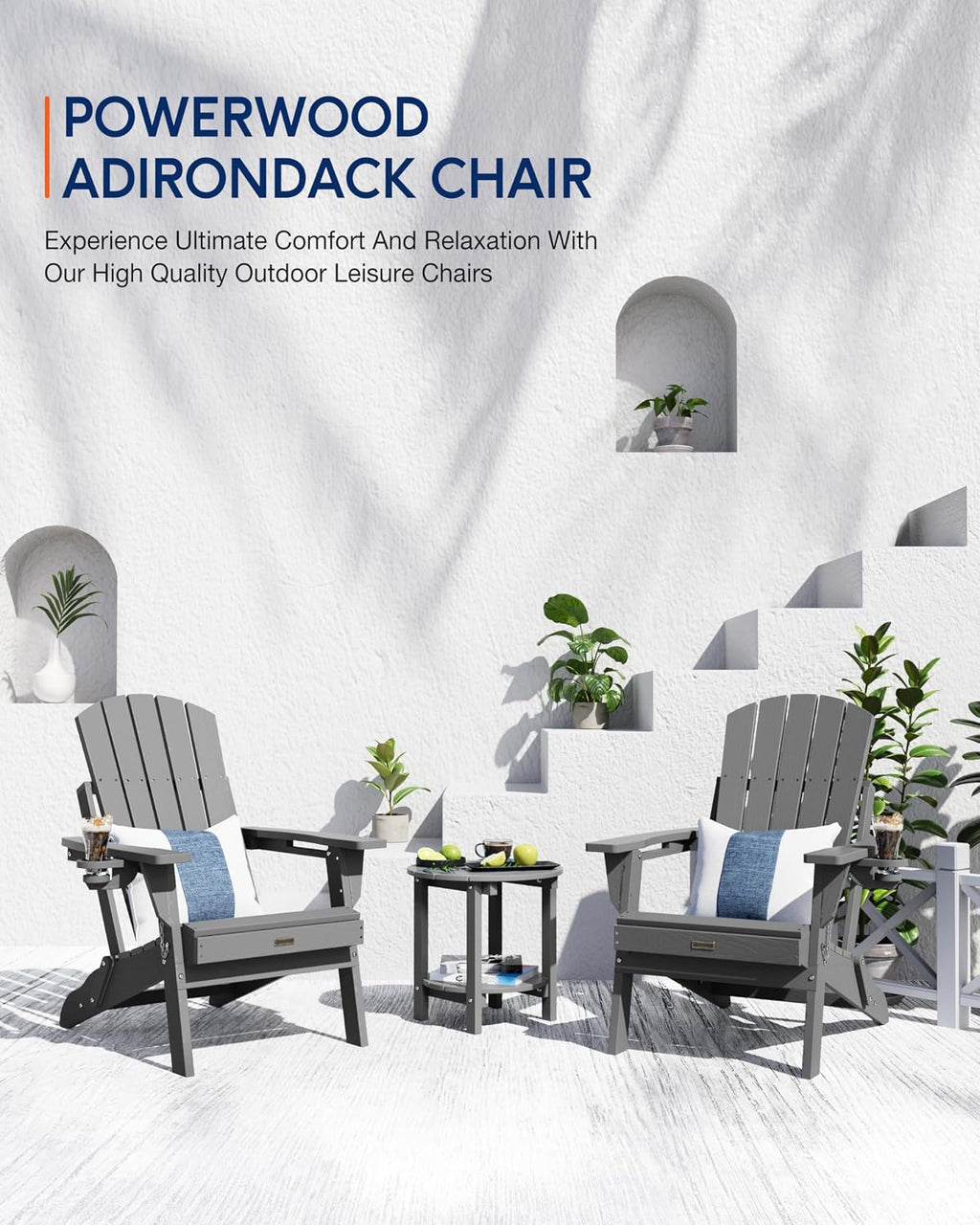 Adirondack Chair with Cup Holder: Folding Adirondack Chairs Plastic HDPE Material Furniture - Composite Fire Pit Chairs Foldable for Outdoor/Backyard/Garden/Lawn/Deck/Porch/Patio