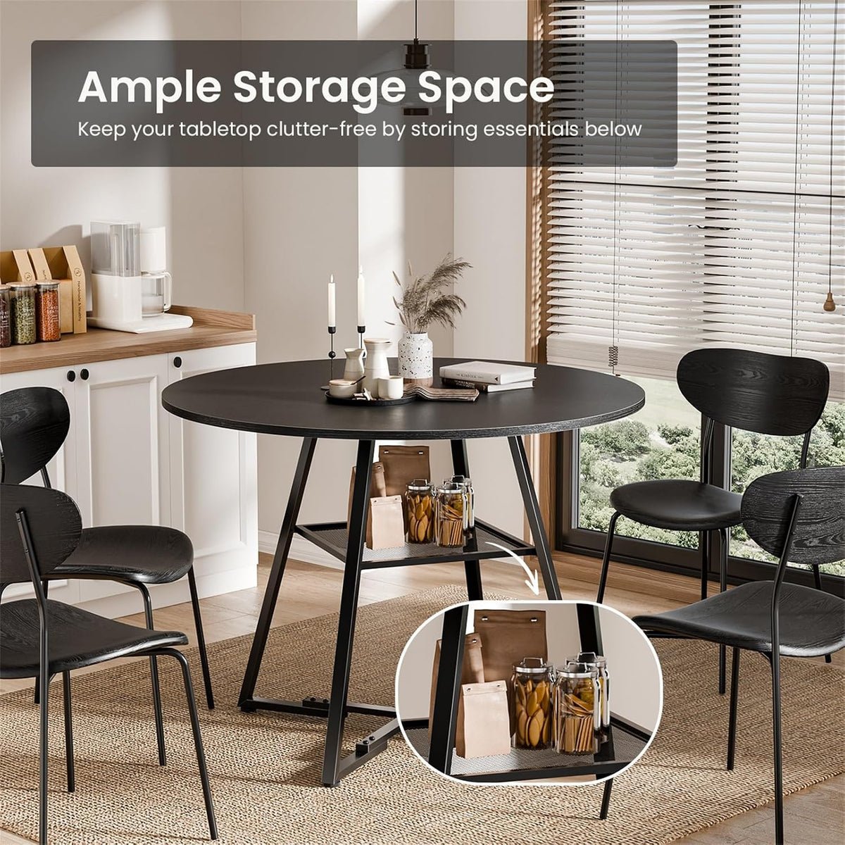 DUMOS 42" Round Dining Table with Storage, Circle Kitchen Table for 4-5