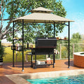Tangkula 8x5 Ft Outdoor Grill Gazebo w/Side Awning & 2-Tier Vented Canopy