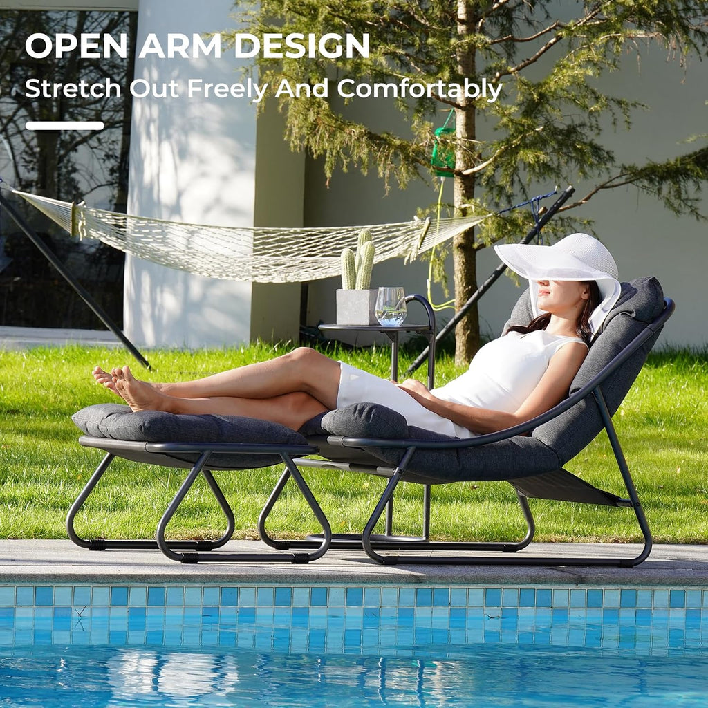 Grand patio Outdoor Lounge Chair with Footrest & Cushion, Dark Gray