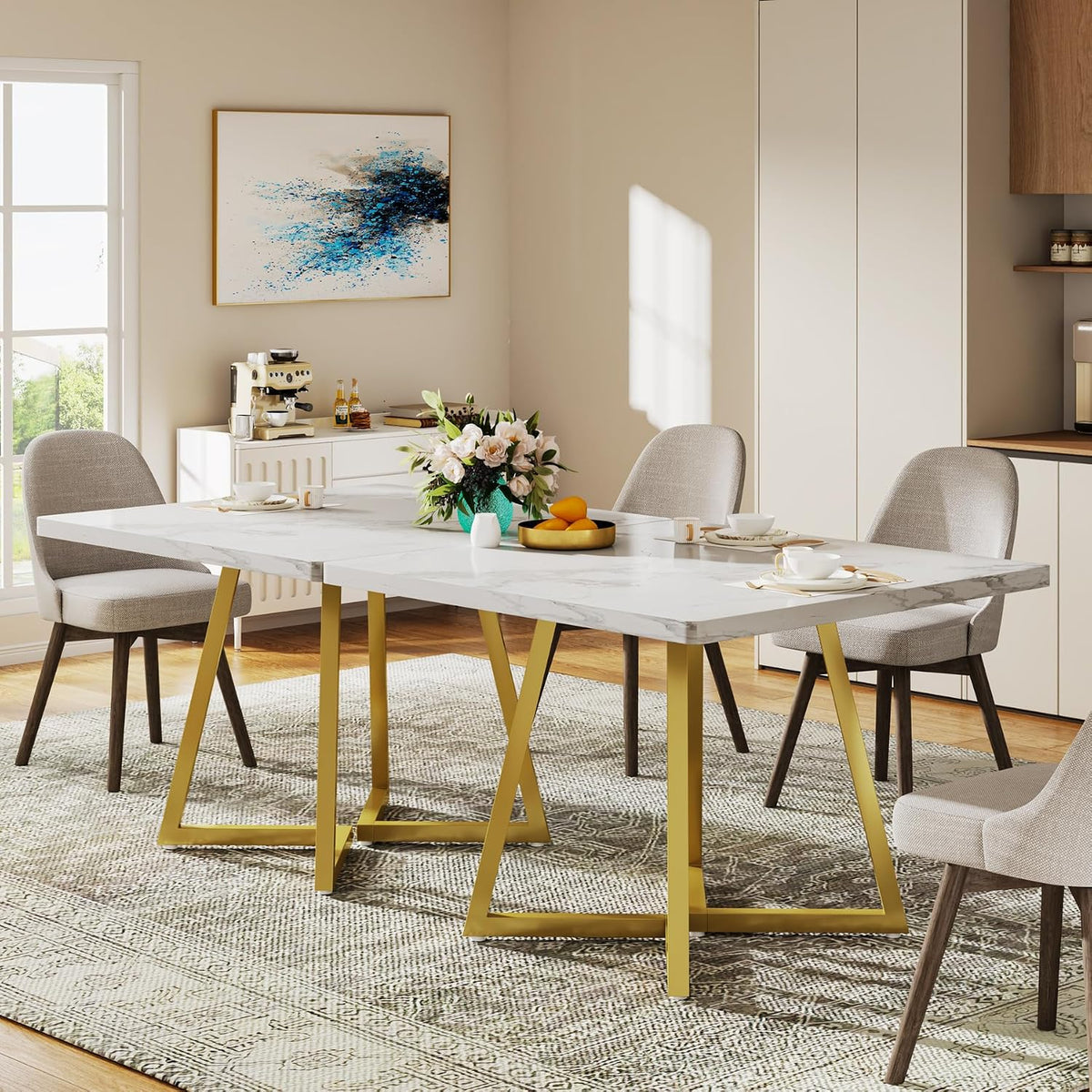 Tribesigns Square Dining Table for 2, 31.5" Modern Dinner Table with Metal Base, Kitchen Table for Dining Room, Small Space, Apartment