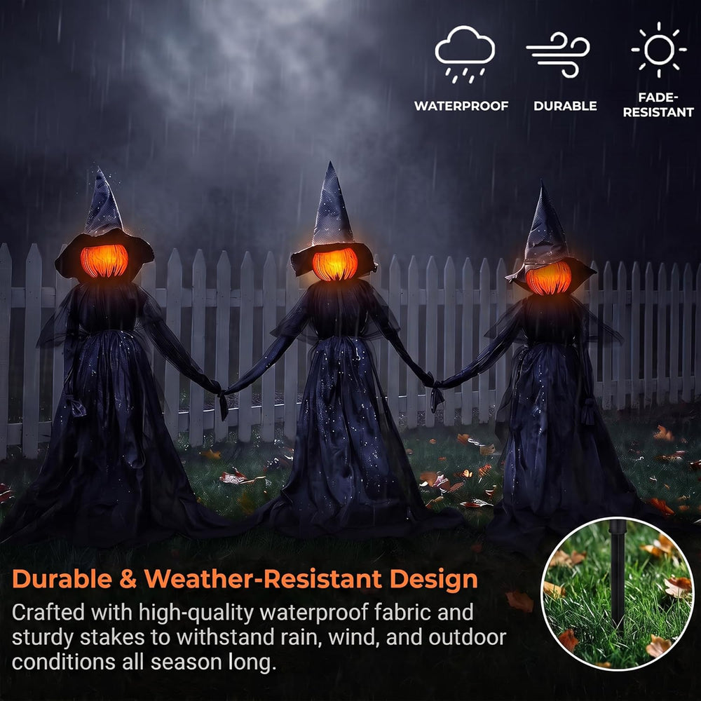 Evergreen Set of 3 LED Black Halloween Witches with Hats Stakes | 4 Feet Tall...
