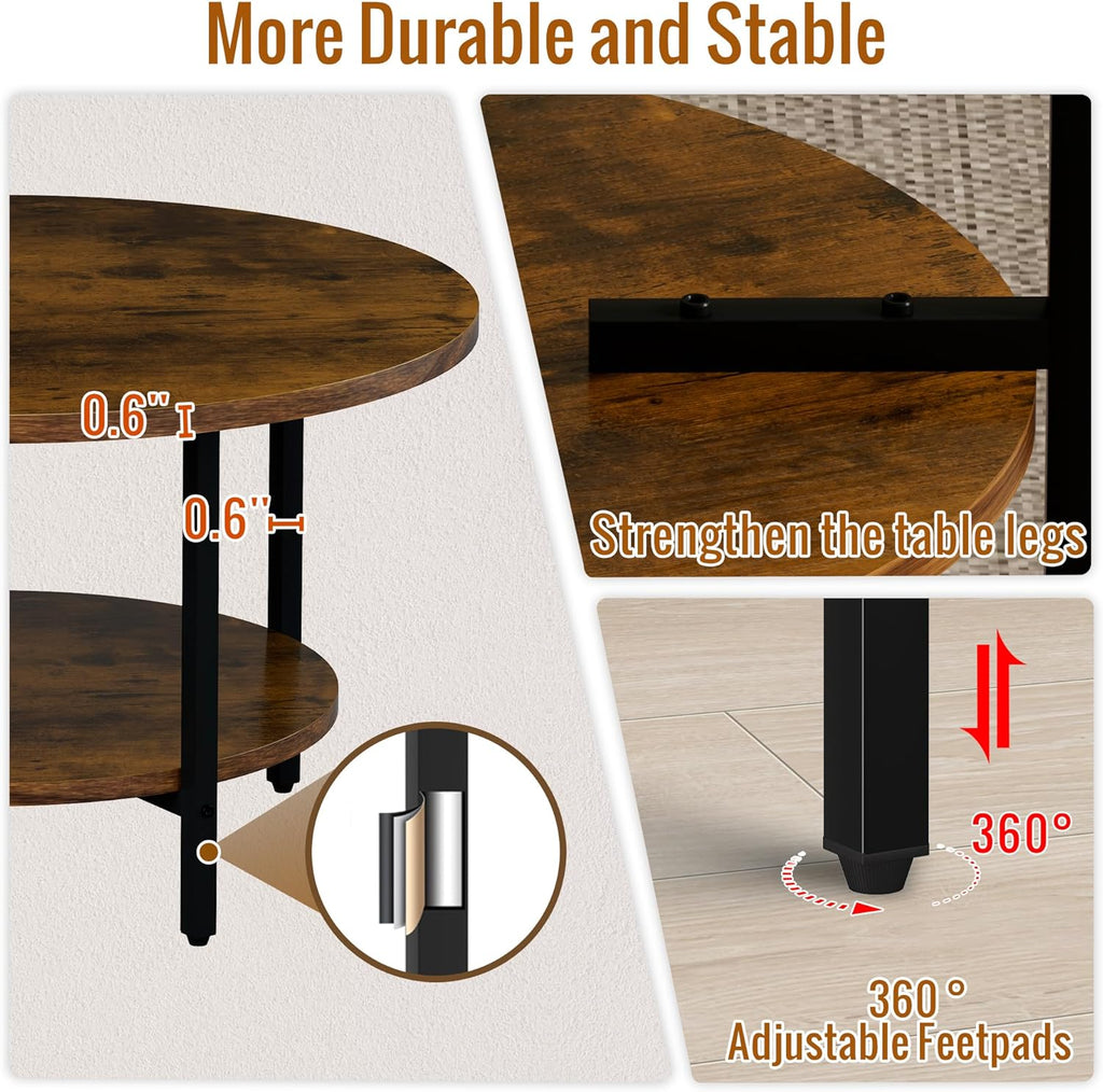 Coffee Tables for Living Room, 27.6" Round Coffee Table, Brown Coffee Table