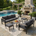 Outdoor Patio Furniture Set 5 Pieces Luxury Aluminum Patio Conversation Set with Coffee Table and 2 Ottoman 7 Seats, Thick Cushions, Large Sectional Sofa for Porch, Balcony, Yard, Dark Gray