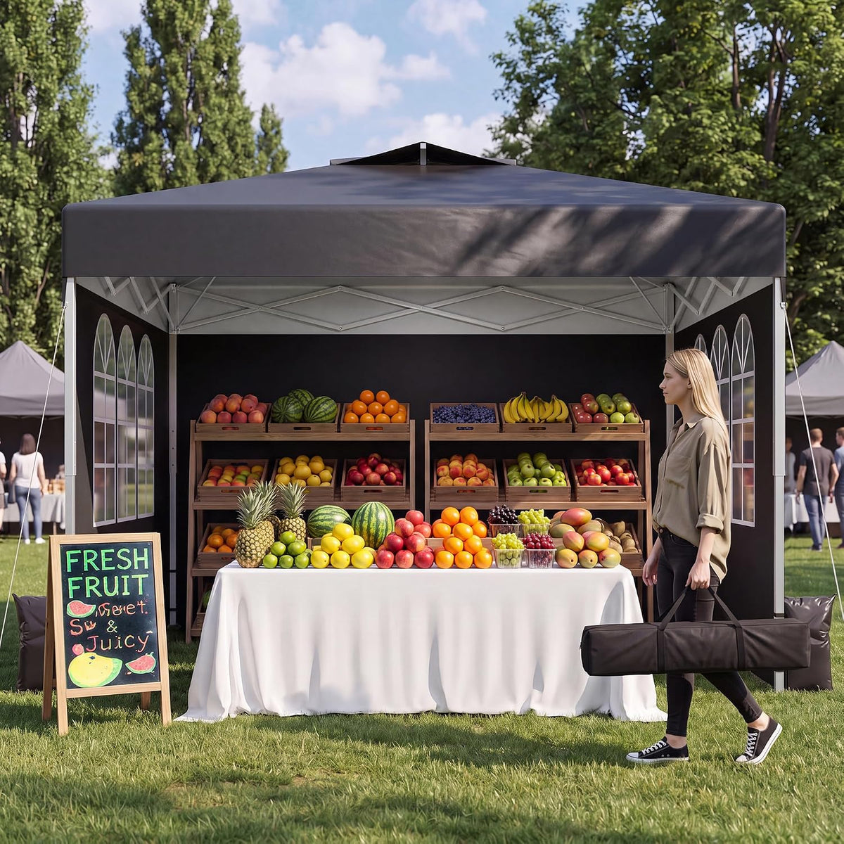 10x10 One Push Pop Up Canopy Tent with Vented Roof, Black