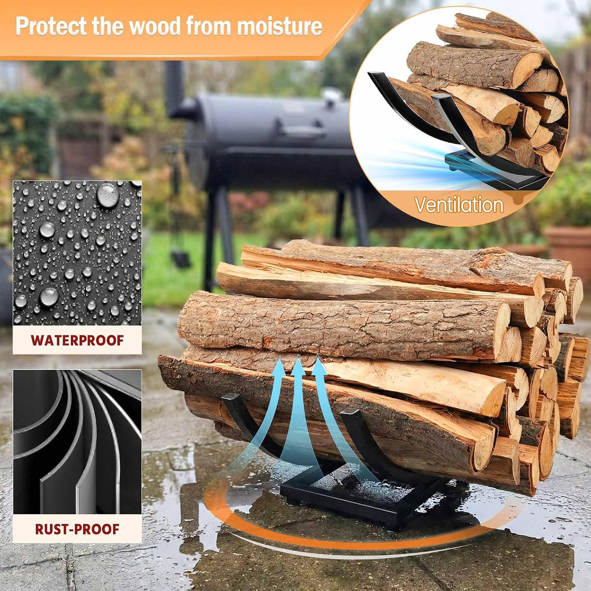 Curved Firewood Rack Firewood Holder: 30 Inch Heavy Duty Firewood Holder