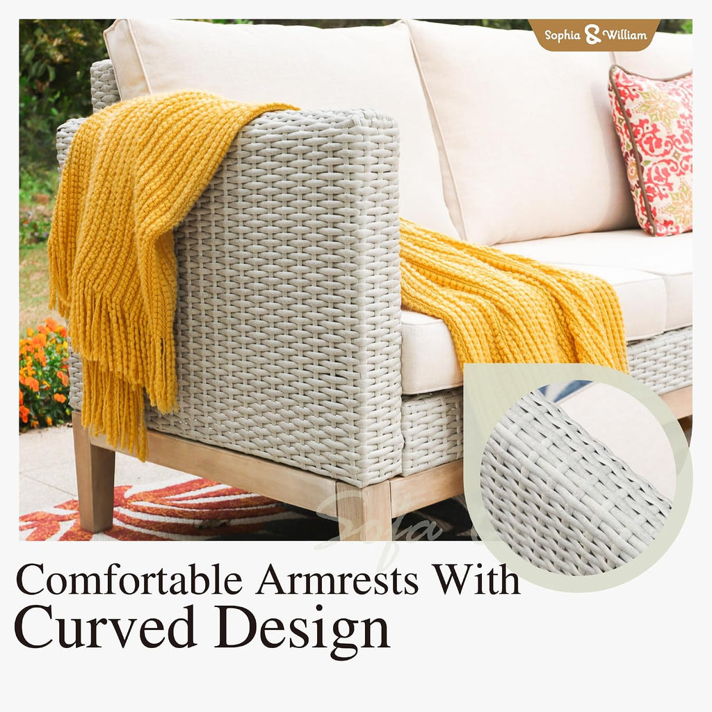 Sophia & William Patio Furniture Rattan Outdoor Sofa Set with Ottomans (5-Piece)