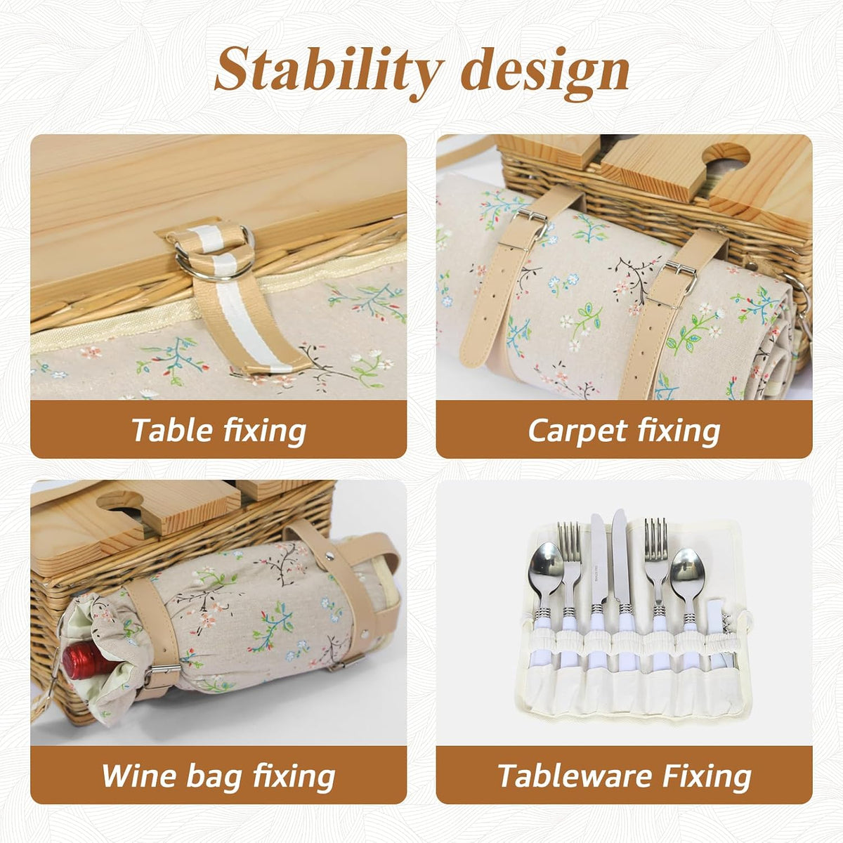 Picnic Basket for 4 with Folding Table and Wine Pouch