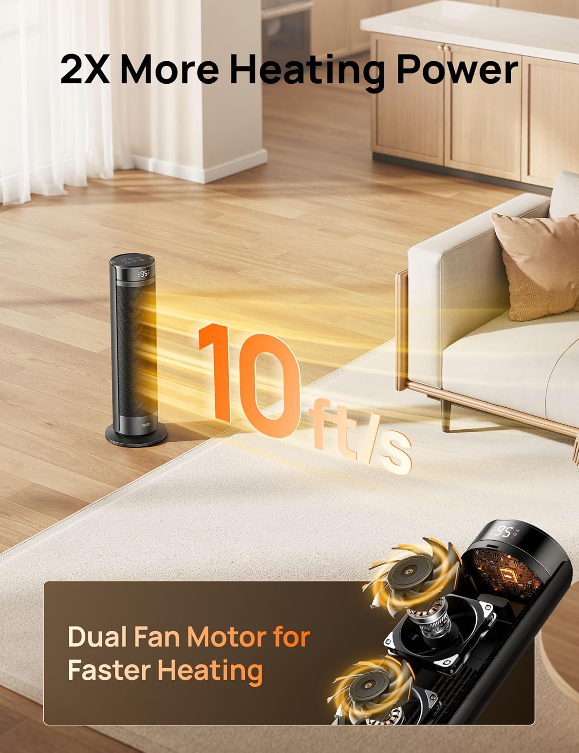 DREO Space Heater for Large Room, Safe Electric Heaters for Indoor Use